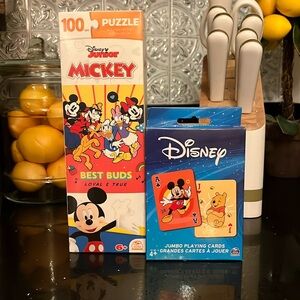 Disney 100 piece puzzle and jumbo playing cards! NEW